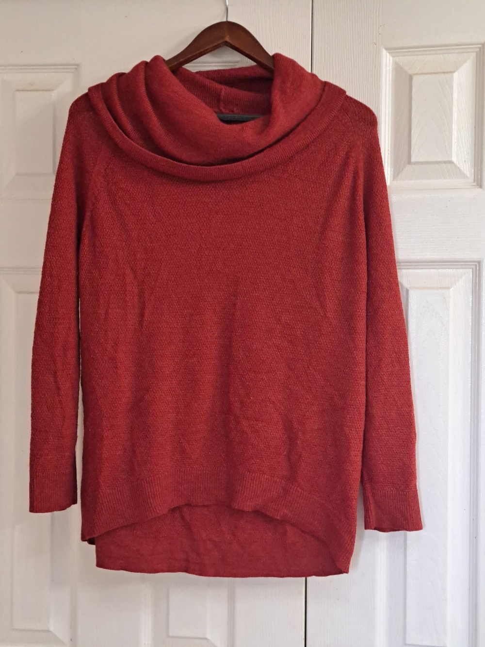 Cozy Merino Wool Cowl Neck Sweater - Rust Red